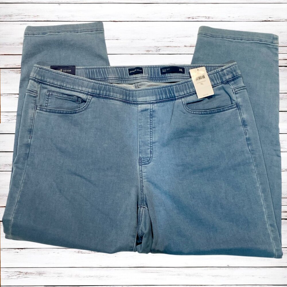 Pure Jill Slim Leg Ankle Pull On Jeans Women XL Blue Light Wash Stretch NWT